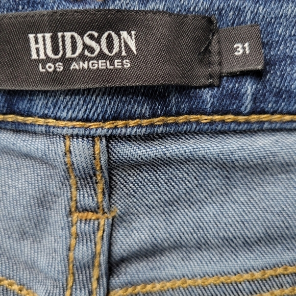 Hudson Jeans Size 31 34X25 Blue Nico Cropped Straight Leg Raw Frayed Hem Stretch - Picture 5 of 12